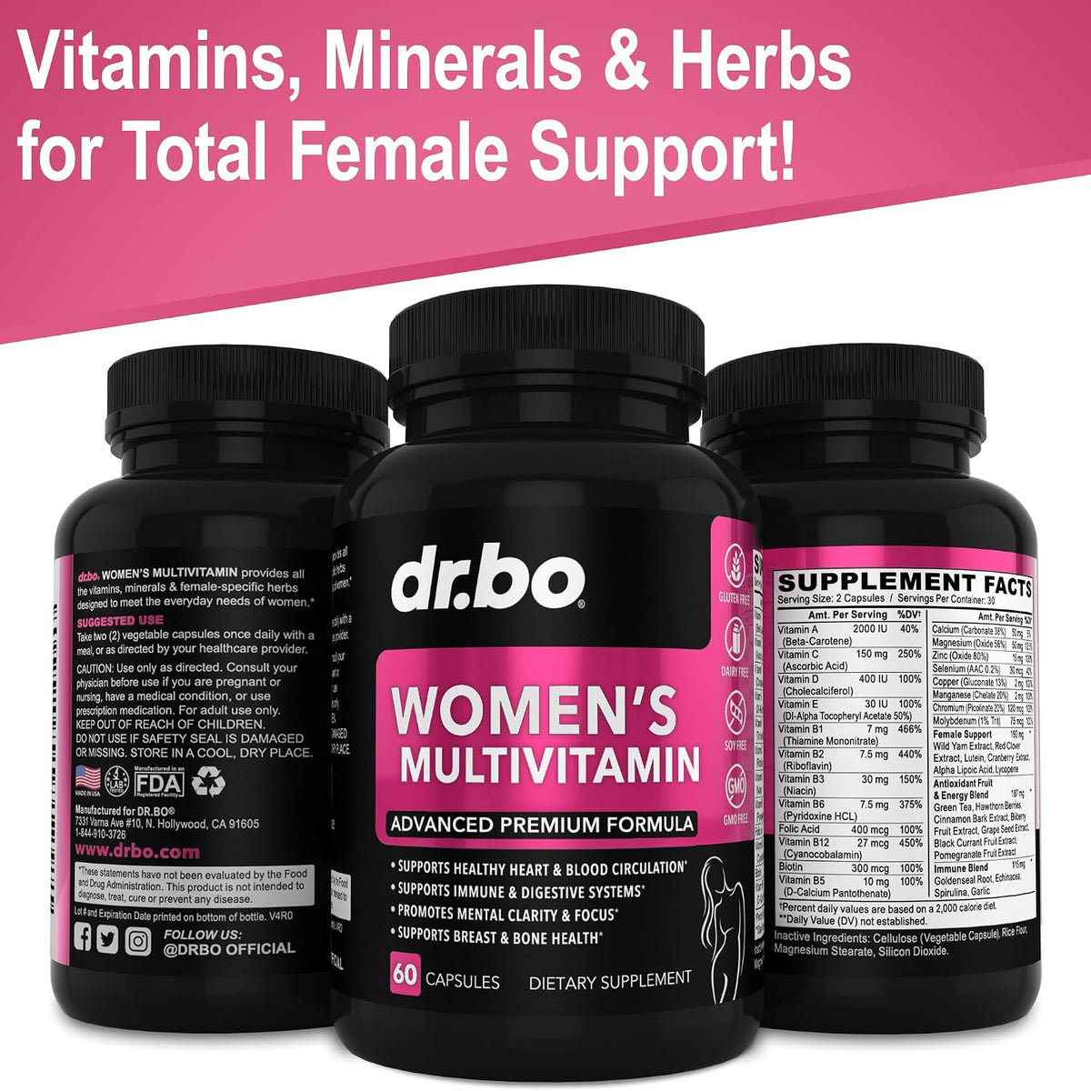 DR. BO Women's Multivitamin - Natural Daily Multivitamin with Magnesium & Zinc - Iron & Soya Free - görsel 8