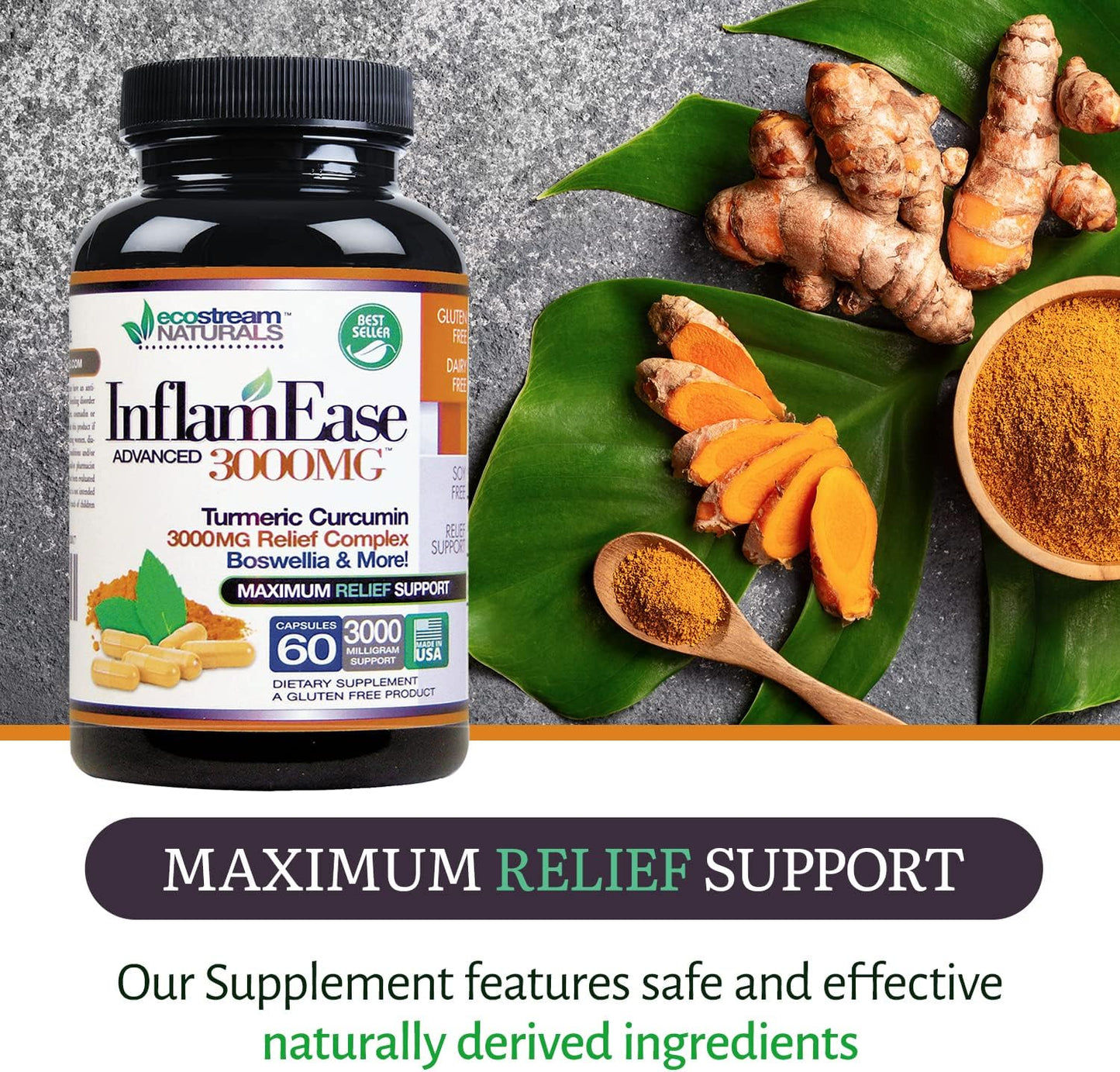 The Original InflamEase Day or Night Uses, 3000 mg Triple Strength, 60 Capsules - görsel 4