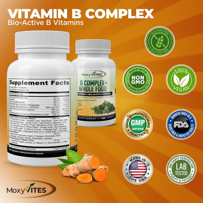MoxyVites Vitamin B Complex – Methylated B Vitamins with Whole Foods, Vegan, 120 Capsules