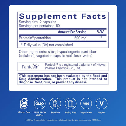 Pure Encapsulations Pantethine – Hypoallergenic Supplement for Energy Metabolism and Adrenal Support, 120 Capsules