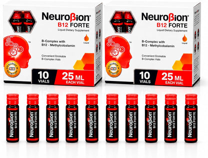 Neurobion Forte Vitamin B12 Liquid Shots, Methylcobalamin B1 B6, 20 Vials (Pack of 2)