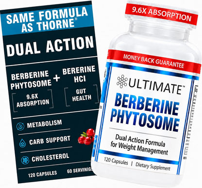 Ultimate Berberine Phytosome - Dual Action for Metabolic Health, Appetite, Gut & Cholesterol Support (Clinical Dose)