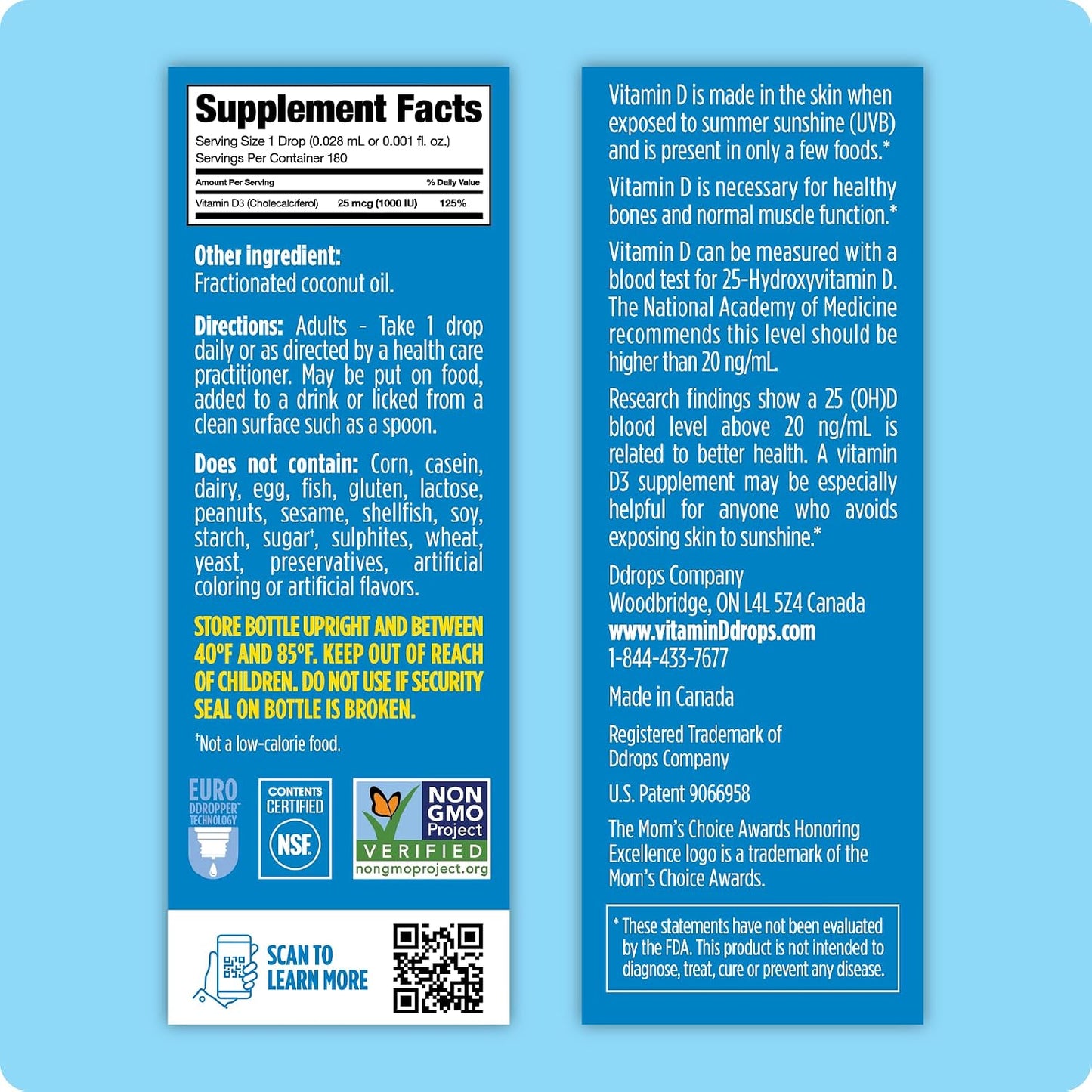 Ddrops Vitamin D3 1000 IU – 180 Drops, Liquid Supplement for Immune Support & Bone Health - görsel 3