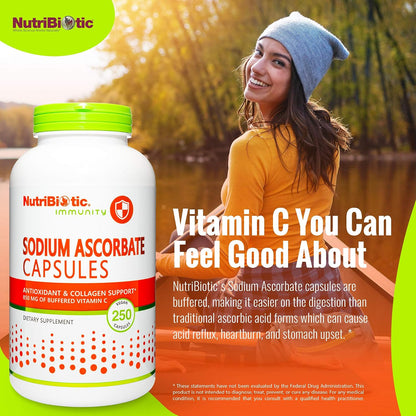NutriBiotic Sodium Ascorbate Buffered Vitamin C Capsules, 250 Capsules