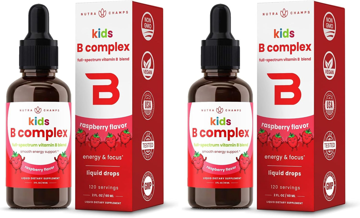 NutraChamps Organic Vitamin B Complex for Kids, B1, B2, B3, B6, B7, B9 & Methyl B12, Kids B Complex Liquid Drops Supplement, Energy, Focus, Metabolism, Natural Berry, 120 Servings, 4 Month Supply - görsel 10