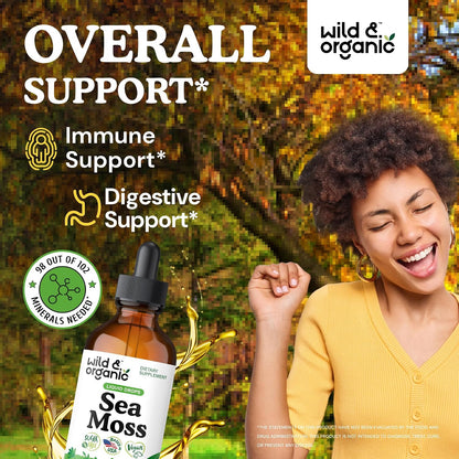 Wild & Organic Sea Moss Drops - Irish Sea Moss & Bladderwrack Liquid Tincture - Vegan, Alcohol-Free - 118 ml
