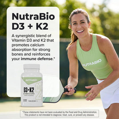 NutraBio Vitamin D3 & K2 - 5000 IU D3 + 180mcg Vitamin K2 (MK-7) - 60 Vegetable Capsules