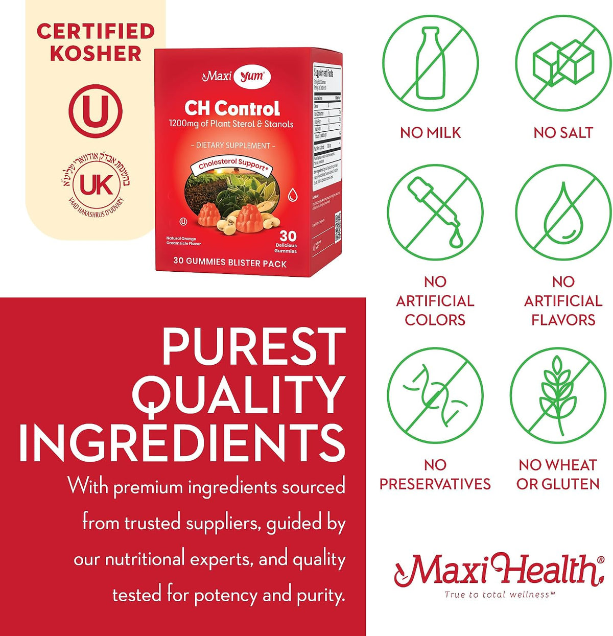 Maxi Health Cholesterol Gummies – Plant Sterols & Stanols – 1200mg – Orange Flavour (30 Count) - görsel 6