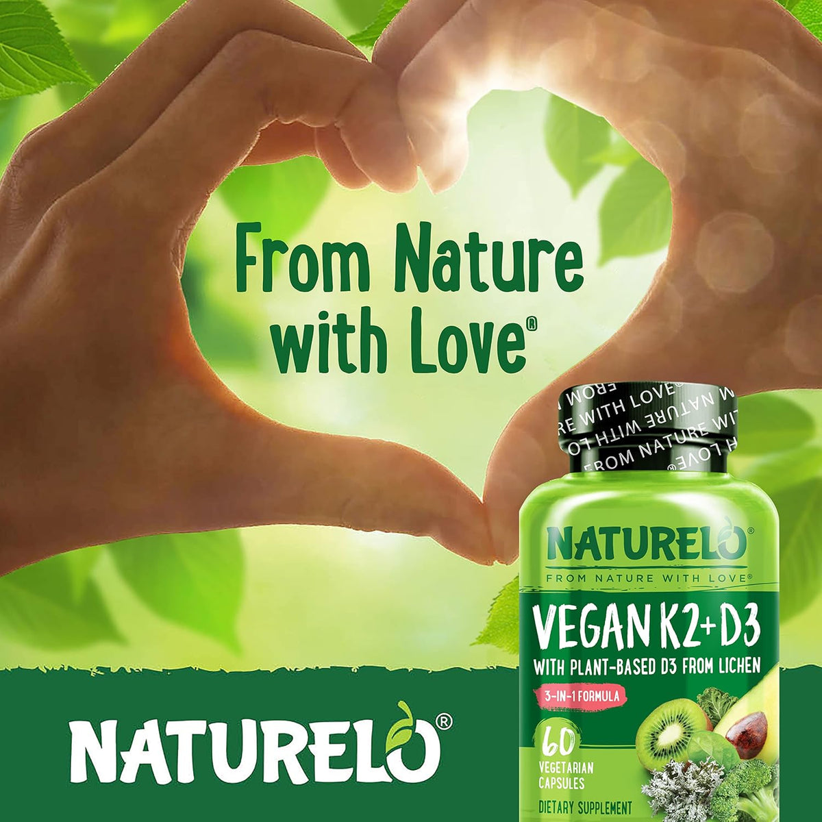 NATURELO Vitamin D3 & K2 - Vegan with Plant-Based D3 from Lichen - Food Supplement for Immune Support, Bone Health, and Heart Health* - Non-GM - Gluten-free - 60 Capsules - görsel 7