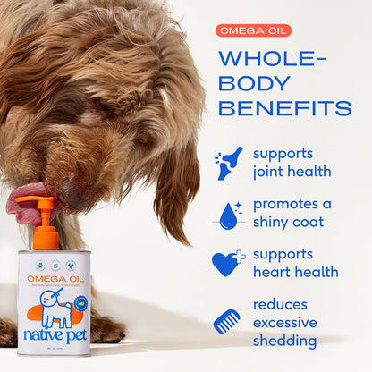 Native Pet Omega 3 Fish Oil for Dogs & Cats – Wild Alaskan Salmon Oil for Dogs Skin and Coat, Supports Joints, Heart & Shedding – Fast-Absorbing Omega 3 6 9 Liquid Supplement – 16oz
