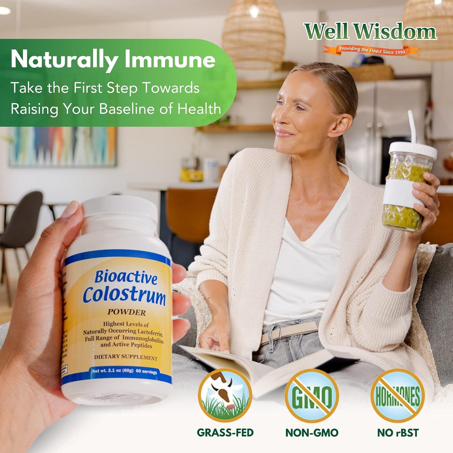 Bioactive Colostrum Well Wisdom – Grass-Fed Bovine Colostrum Powder, 60g - görsel 2
