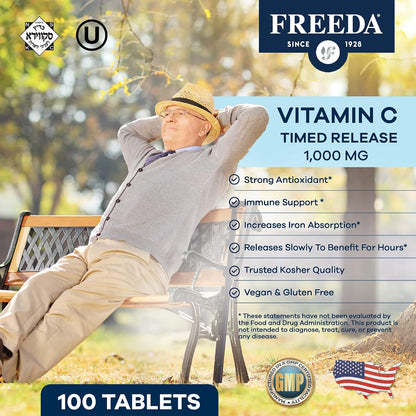 FREEDA Timed Release Vitamin C 1000mg – Slow-Release Tablets (100 Tablets)