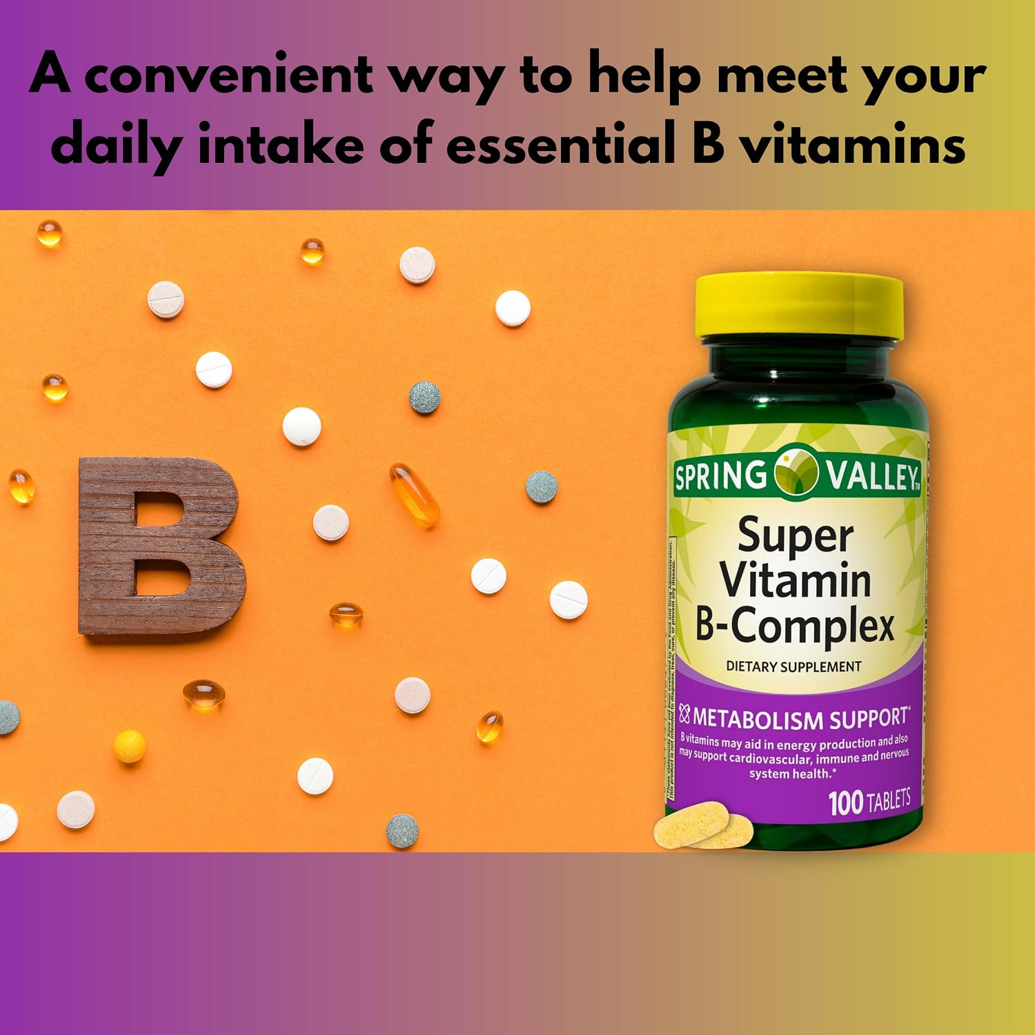 Super Vitamin B Complex - Tablets with B6, B12, C, Thiamine, Biotin, Folate, Pantothenic Acid, Riboflavin (100 Count) - görsel 4