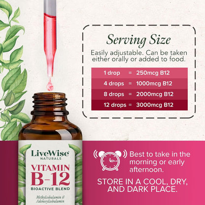 Organic Vitamin B12 1000 mcg Sublingual Liquid Drops, Unflavoured, 60 ml, Vegan, Non-GMO – Live Wise Naturals