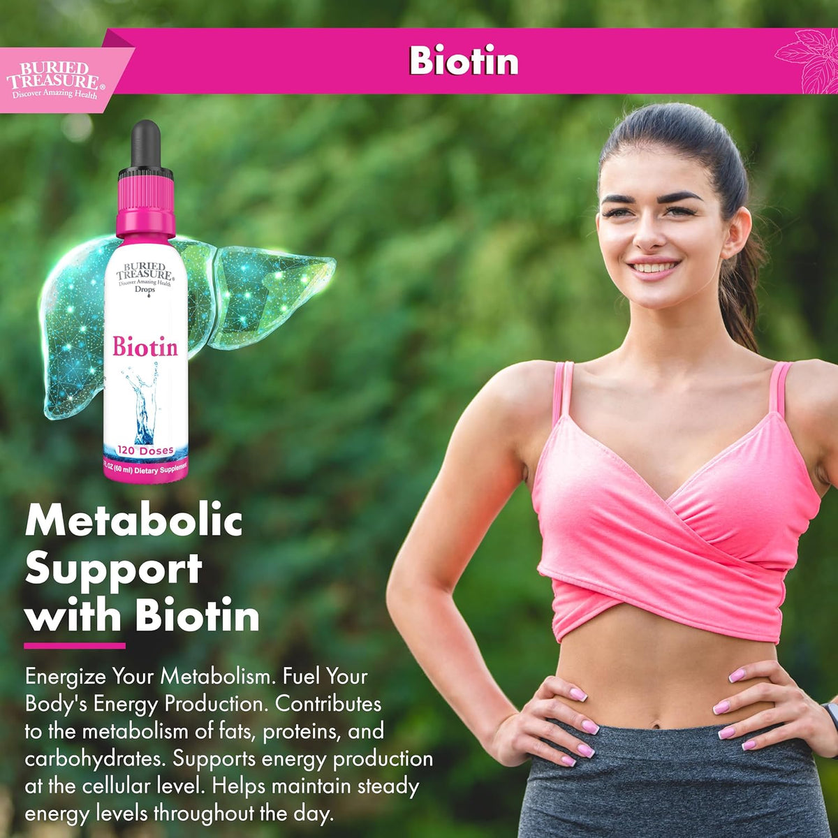 Buried Treasure Biotin Drops - Liquid Vitamin B7 for Hair, Skin & Nails, 60 ml (120 Servings) - görsel 4