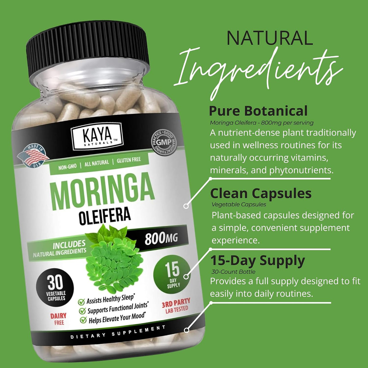 Kaya Naturals Moringa Leaf Extract - Complete Greens Superfood Supplement - 30 Veggie Capsules - görsel 5