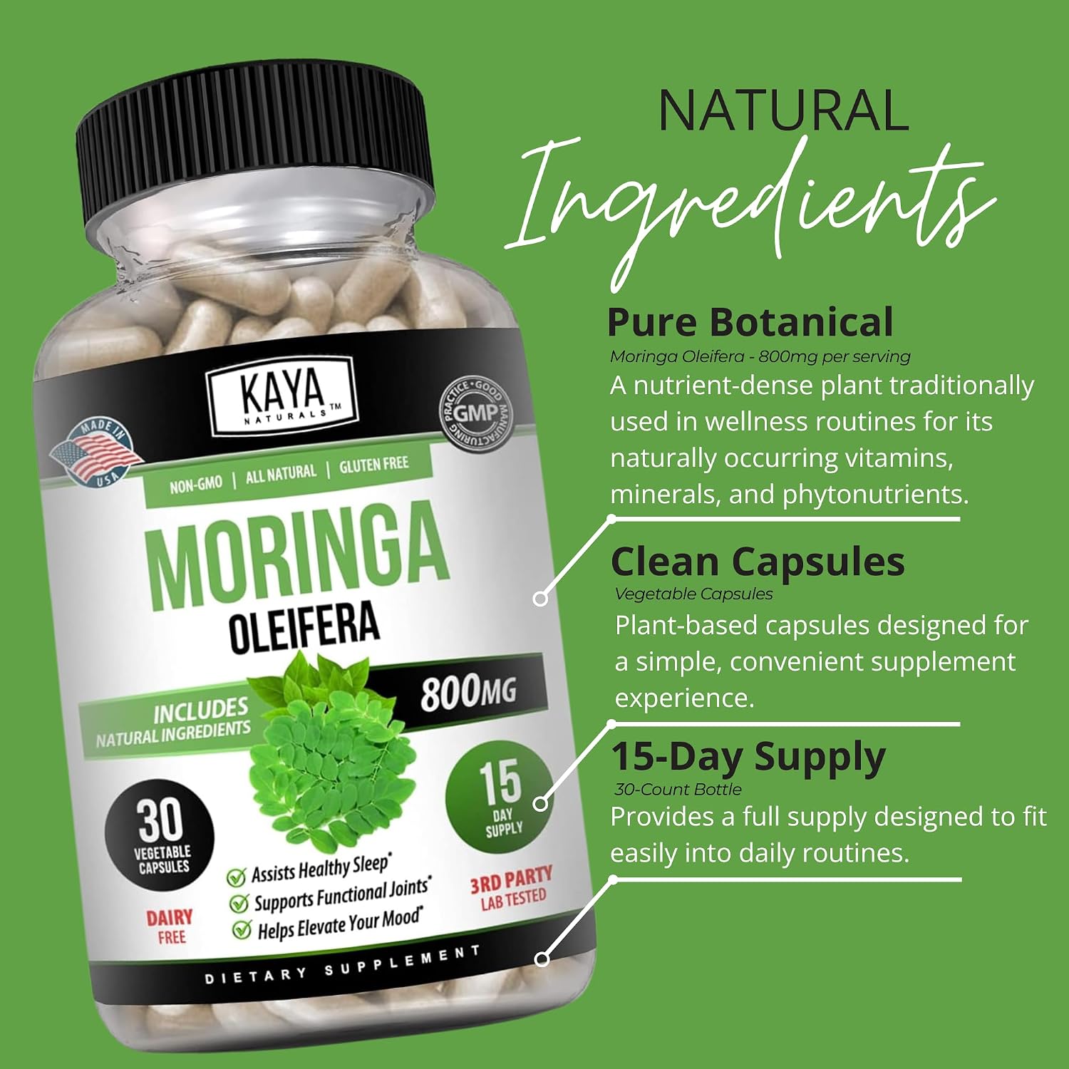 Kaya Naturals Moringa Leaf Extract - Complete Greens Superfood Supplement - 30 Veggie Capsules - görsel 5