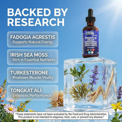 Clean Nutra Tongkat Ali Liquid Drops – Herbal Supplement for Men with Ashwagandha, Shilajit, Turkesterone, Magnesium, Irish Sea Moss, and Zinc