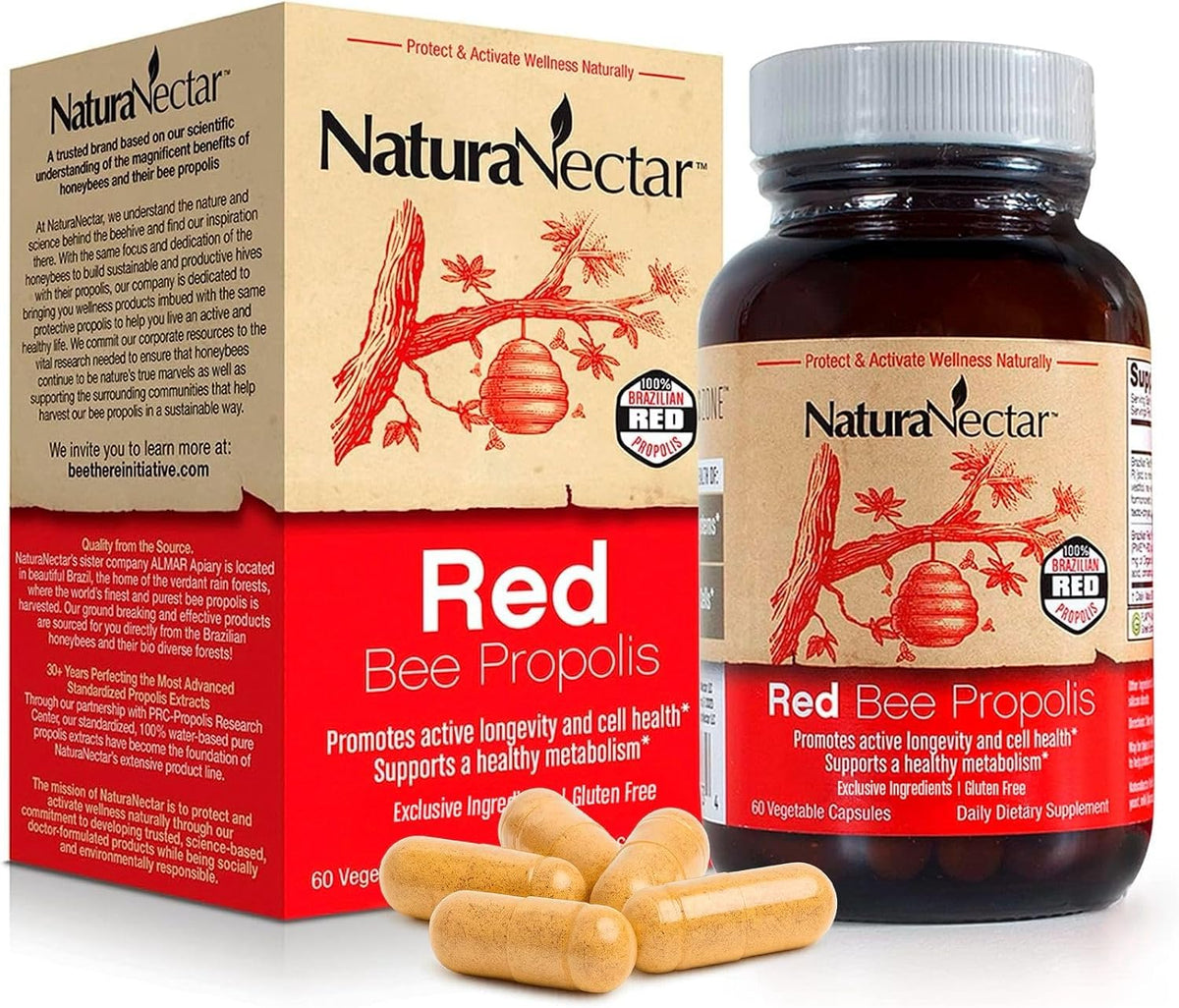 NaturaNectar Red Bee Propolis Capsules – Premium Brazilian Propolis Supplement (60 Capsules) - görsel 1
