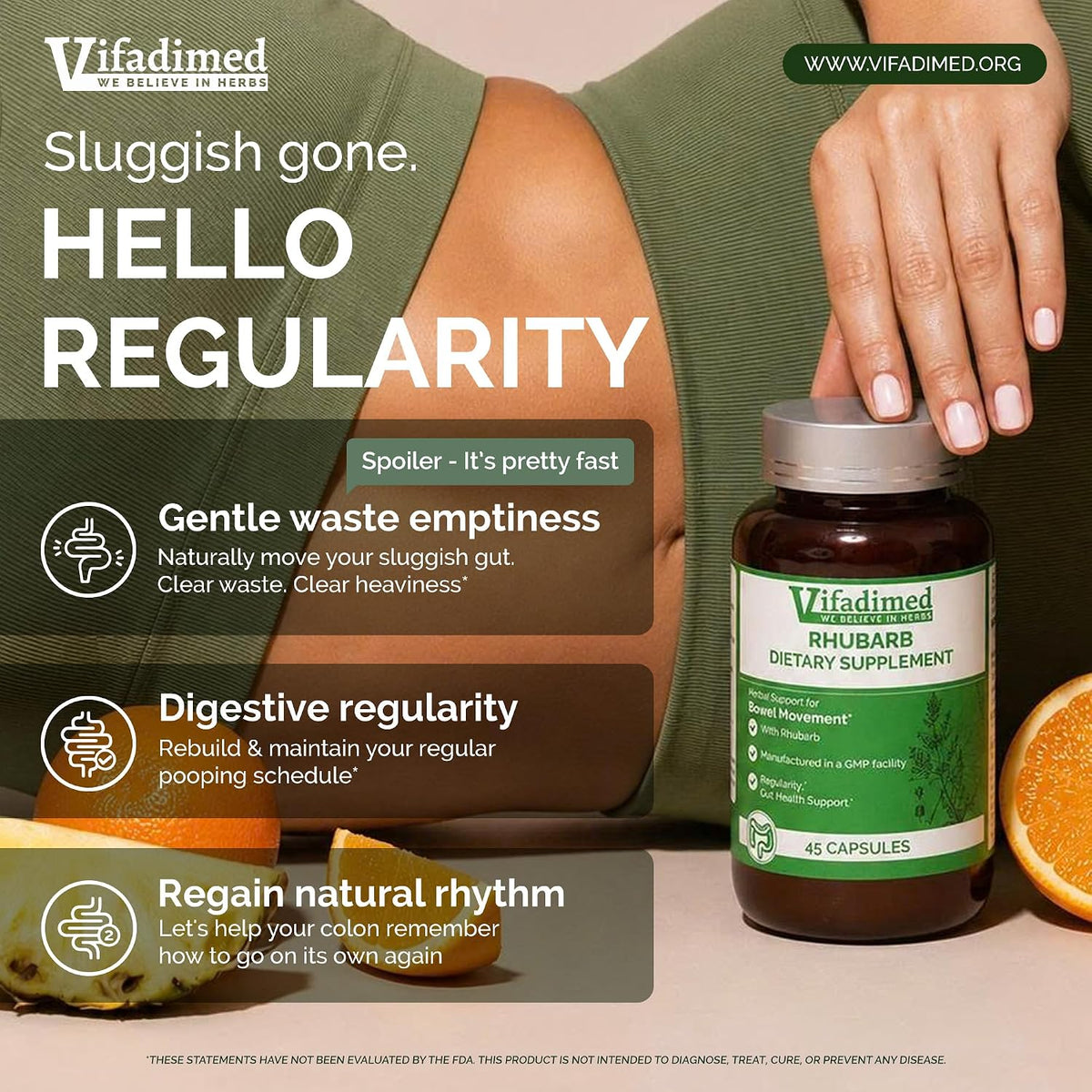 VIFADIMED Rhubarb Bowel Movement Support – 45 Capsules - görsel 2
