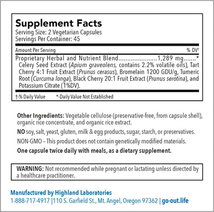 Go Out Daily Maintenance: Tart Cherry, Celery Seed & Turmeric Supplement for Uric Acid Support (90 Capsules)