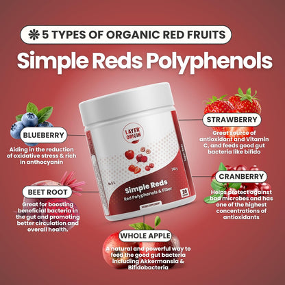 Simple Reds - Organic Red Polyphenols Whole Fruit Powder | Only Real Red Whole Fruits & Zero-fillers | 30 Servings