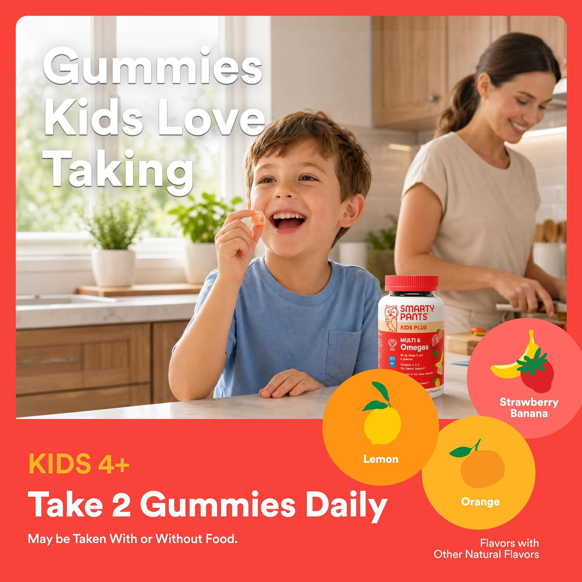 SmartyPants Kids Multivitamin Gummies with Omega-3 DHA/EPA, Vitamins D3, C, B12, B6, A, K, and Zinc, Gluten-free, Clean Labelled, Three Fruit Flavours, 60 Gummies (30 Day Supply) - görsel 8