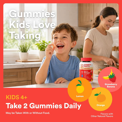SmartyPants Kids Multivitamin Gummies with Omega-3 DHA/EPA, Vitamins D3, C, B12, B6, A, K, and Zinc, Gluten-free, Clean Labelled, Three Fruit Flavours, 60 Gummies (30 Day Supply)