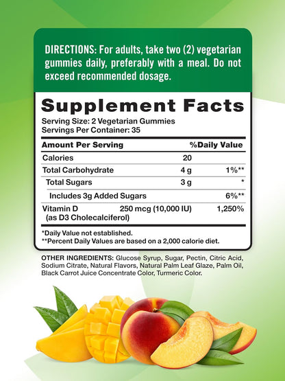Nature's Truth Vitamin D3 Gummies - 10000 IU, Peach Mango, 70 Gummies - Vegetarian, Non-GM & Gluten-Free