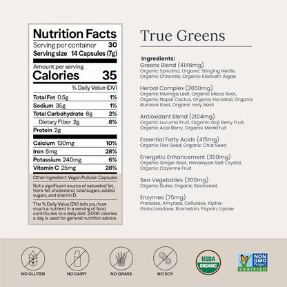 Infinity Greens Superfood Capsules - Blue-Green Algae Based with 28 Organic Superfoods, No Fillers or Grasses, Low-Temperature Dehydrated (34 Servings)
