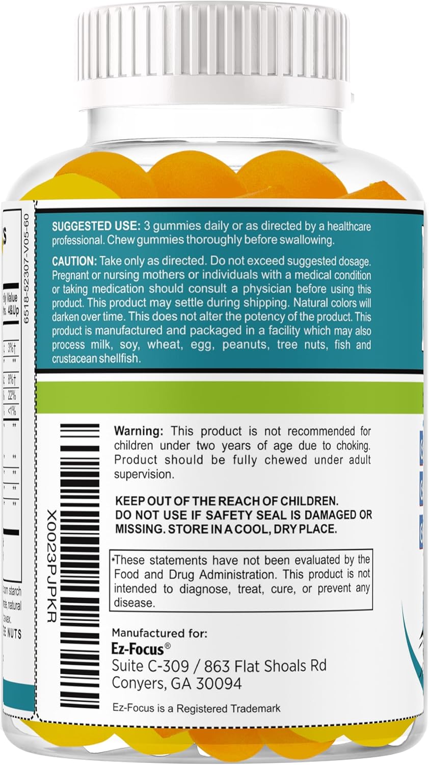 Ez-Focus Gummies for Kids, Teens & Youth – Brain Focus & Memory Support with DHA & Omega-3 (60 Count) - görsel 7