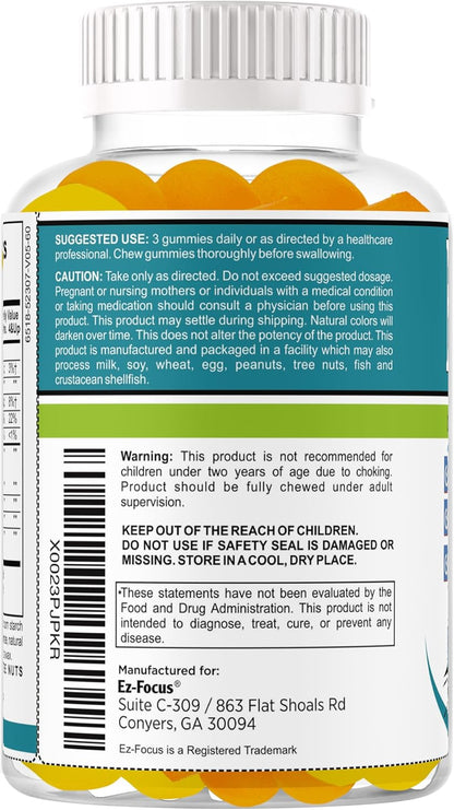 Ez-Focus Gummies for Kids, Teens & Youth – Brain Focus & Memory Support with DHA & Omega-3 (60 Count)