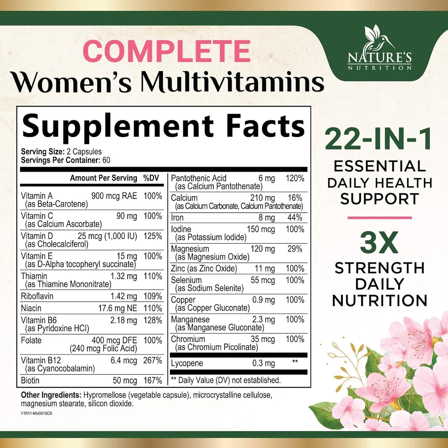 Multivitamin for Women - Complete Multi Vitamin with Vitamins A, C, D, E, B6, B12, Zinc, Calcium & Magnesium, Women's Daily Multimineral Supplement for Hair, Skin and Nails Health Support - 120 Capsules - görsel 2