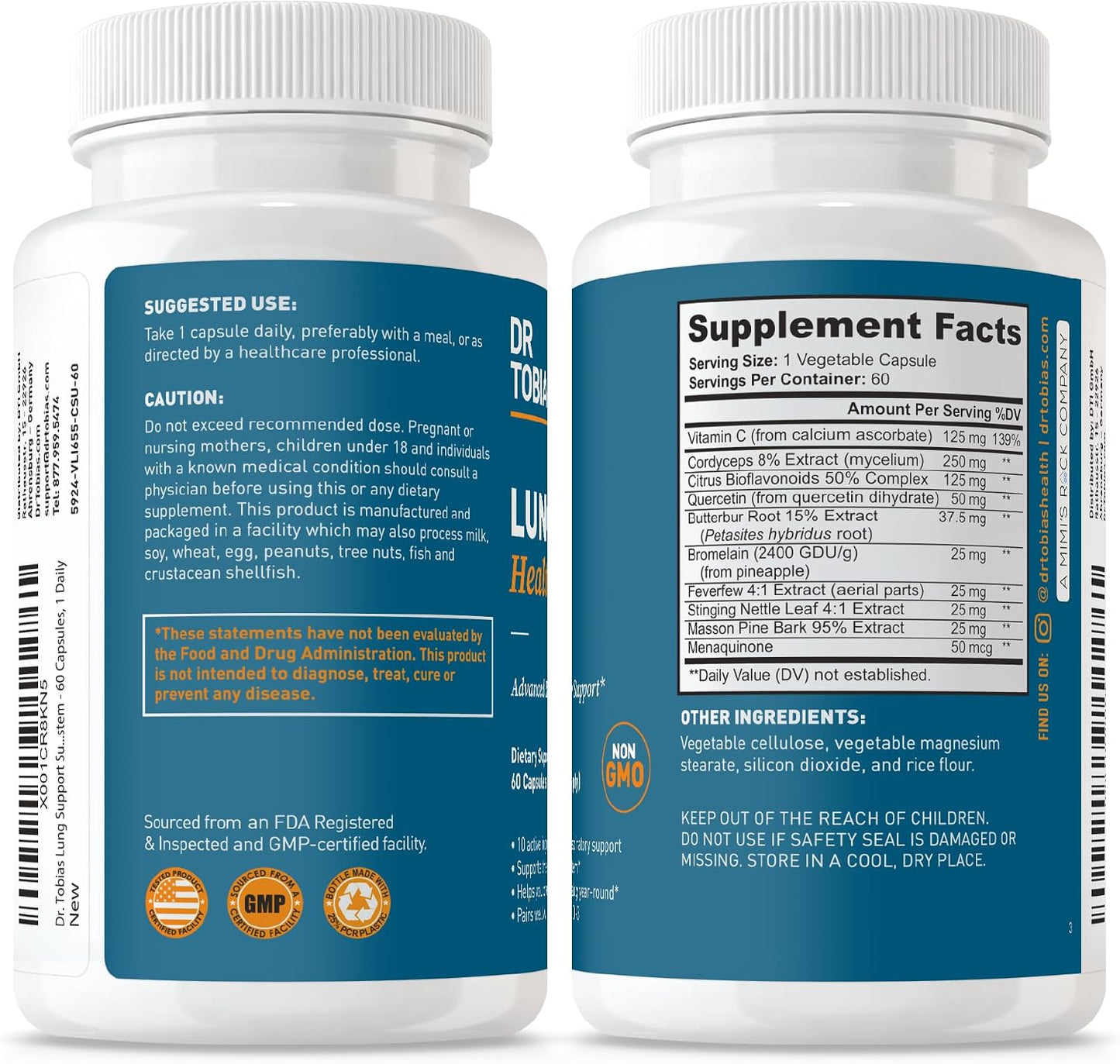 Dr. Tobias Lung Support Supplement – Lung Health with Vitamin C, Butterbur, Quercetin and Bromelain (60 Capsules) - görsel 6