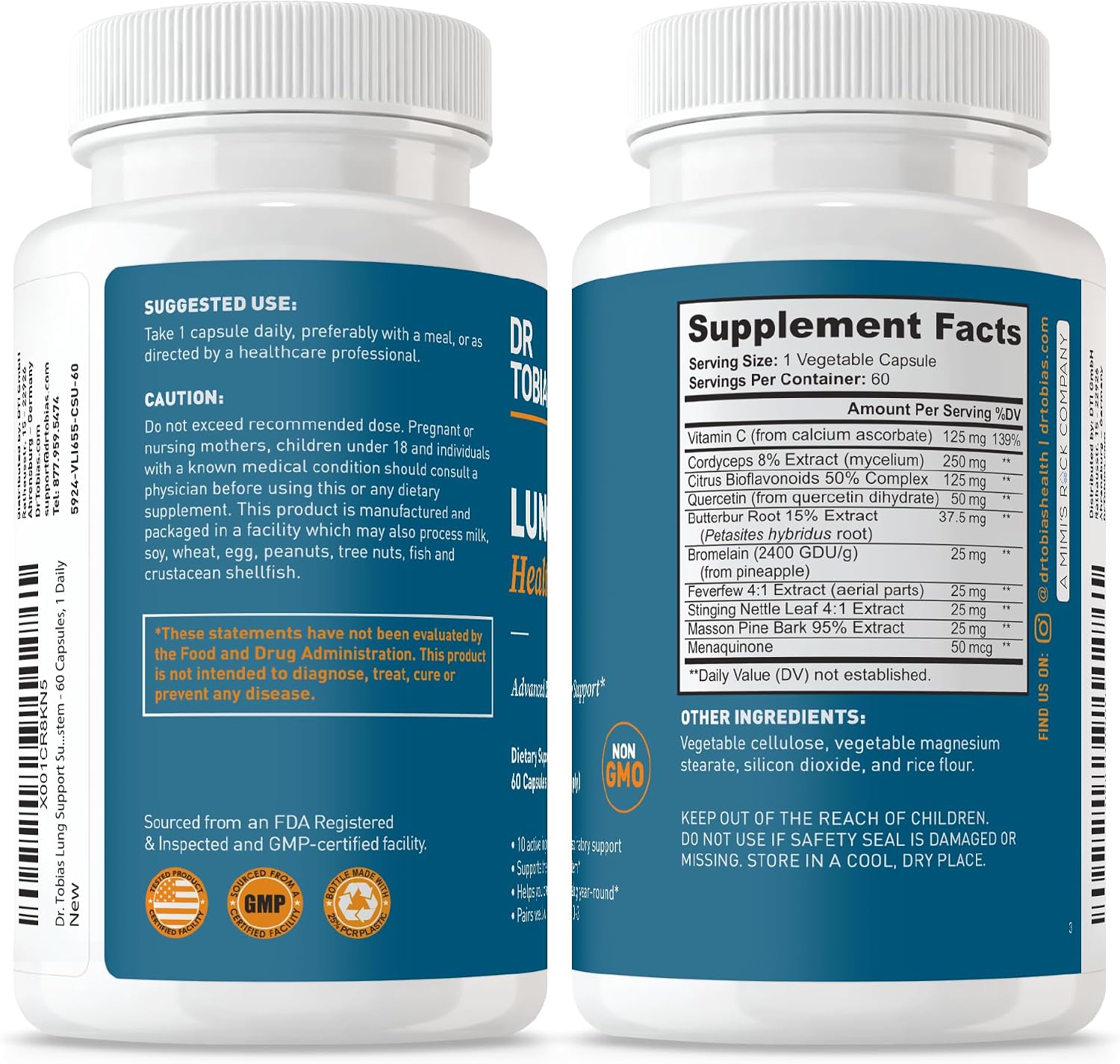 Dr. Tobias Lung Support Supplement – Lung Health with Vitamin C, Butterbur, Quercetin and Bromelain (60 Capsules) - görsel 6