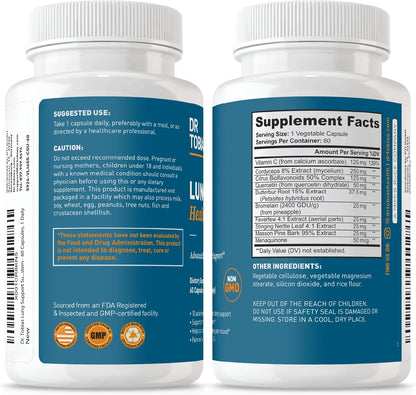 Dr. Tobias Lung Support Supplement – Lung Health with Vitamin C, Butterbur, Quercetin and Bromelain (60 Capsules)