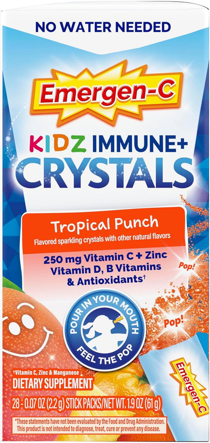 Emergen-C Kidz Immune Plus Crystals – Tropical Punch – 28 Stick Packs