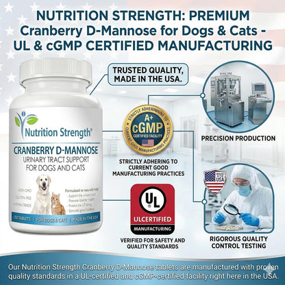 Nutrition Strength Cranberry D-Mannose for Dogs, Urinary Tract and Immune Support, 150 Chewable Tablets