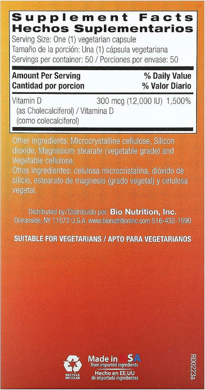 Vitamin D3 12000 IU - 50 Veggie Capsules