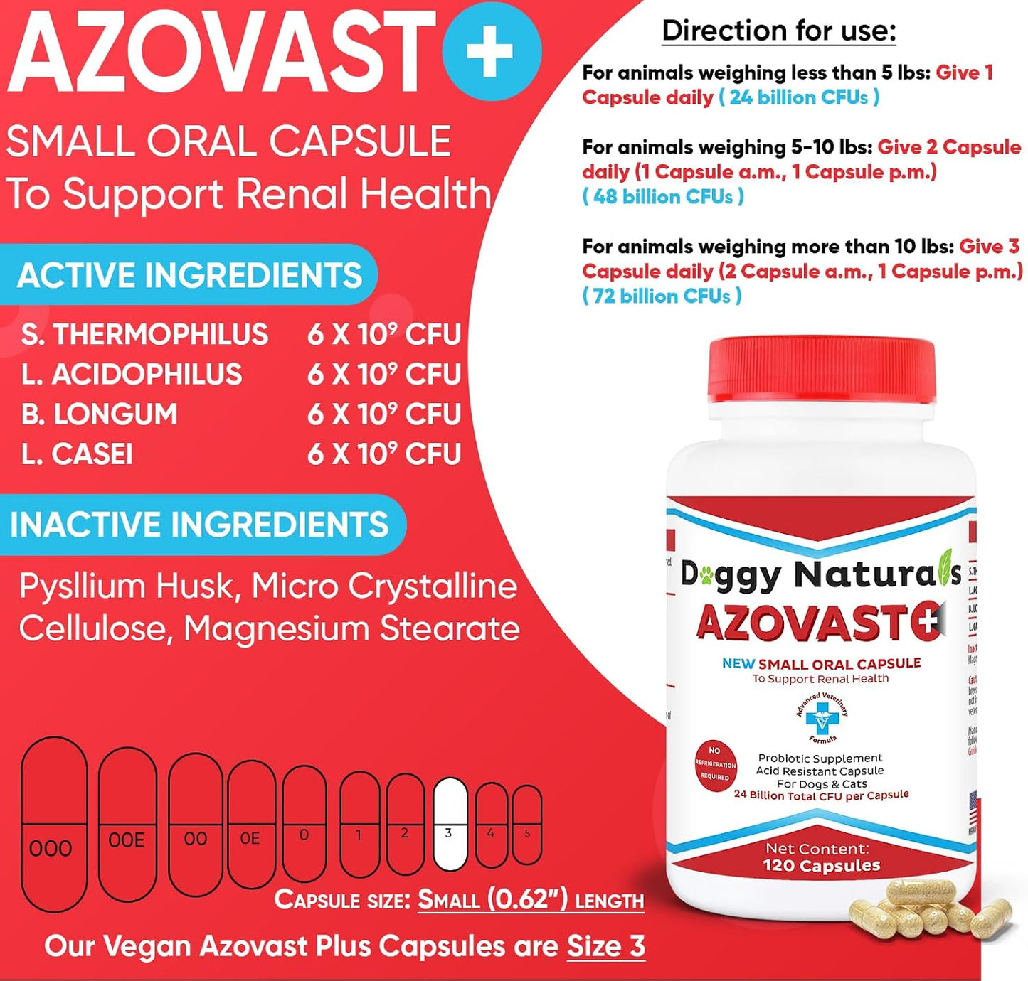Azovast Plus Kidney Health Supplement for Dogs and Cats, 360 Capsules - görsel 2