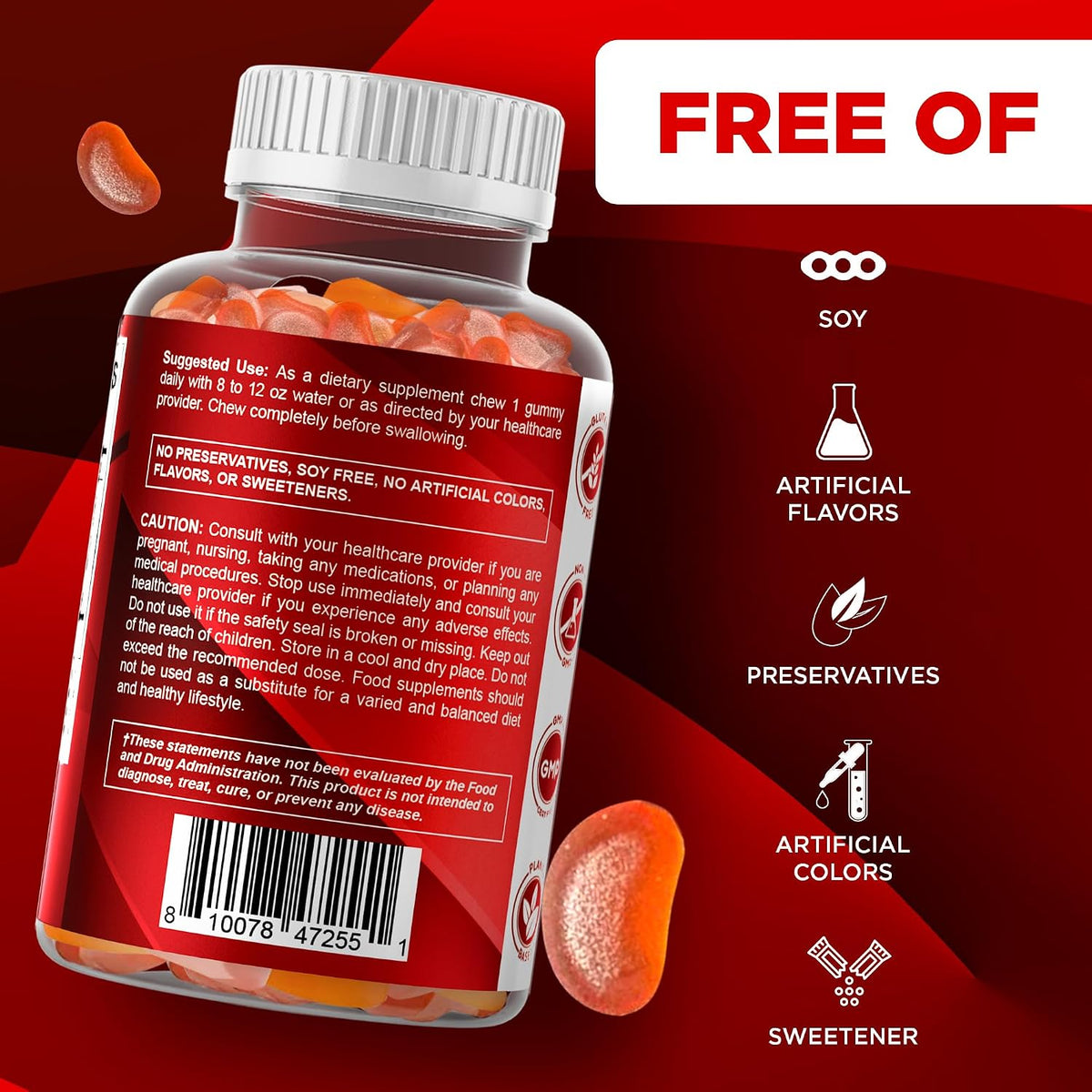 Vitamatic Vitamin A 25,000 IU Gummies – Sugar-Free Retinyl Palmitate – 1 Daily Gummy, 120 Servings – Natural Strawberry Flavour – Pectin Based – 120 Count - görsel 4