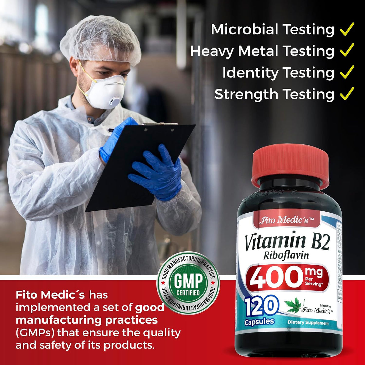FITO MEDIC'S Lab Vitamin B2 (Riboflavin) 400 mg - 120 Capsules - görsel 7