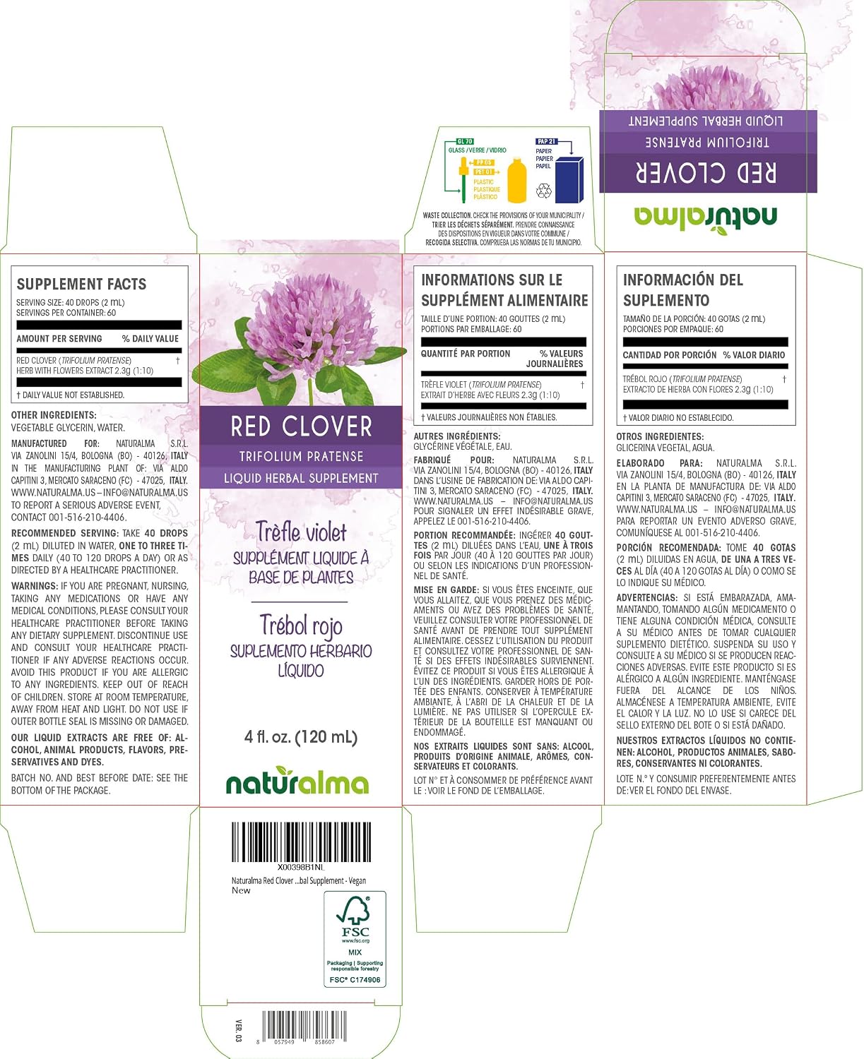 Naturalma Red Clover (Trifolium pratense) Herb with Flowers Alcohol-Free Tincture – 120 ml Liquid Extract in Drops – Herbal Supplement – Vegan - görsel 2