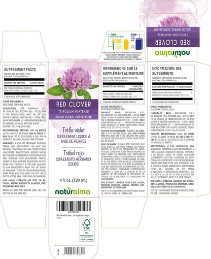 Naturalma Red Clover (Trifolium pratense) Herb with Flowers Alcohol-Free Tincture – 120 ml Liquid Extract in Drops – Herbal Supplement – Vegan
