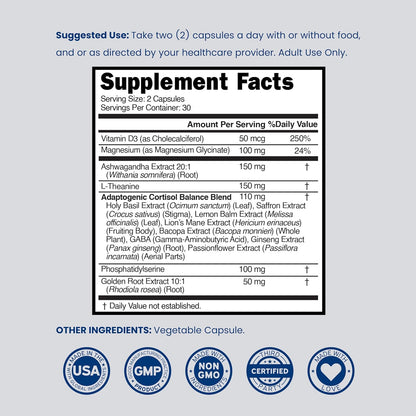 Cortisol Supplements for Women and Men with 14-in-1 Blend – Magnesium, Ashwagandha, L-Theanine & More