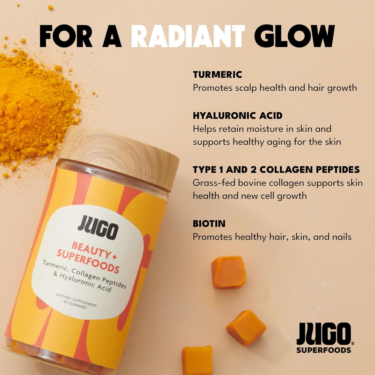 JUGO Beauty + SUPERFOODS Hair, Skin and Nails Collagen Gummies - görsel 2