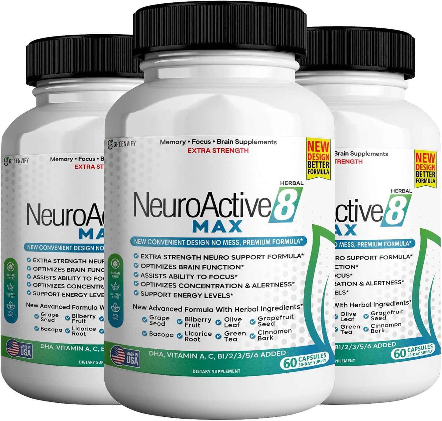 NeuroActive 8 Max Cognitive Support Food Supplement – Extra Strength, 60 Capsules - görsel 1