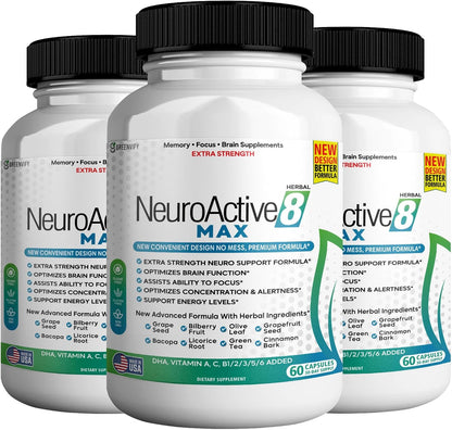 NeuroActive 8 Max Cognitive Support Food Supplement – Extra Strength, 60 Capsules