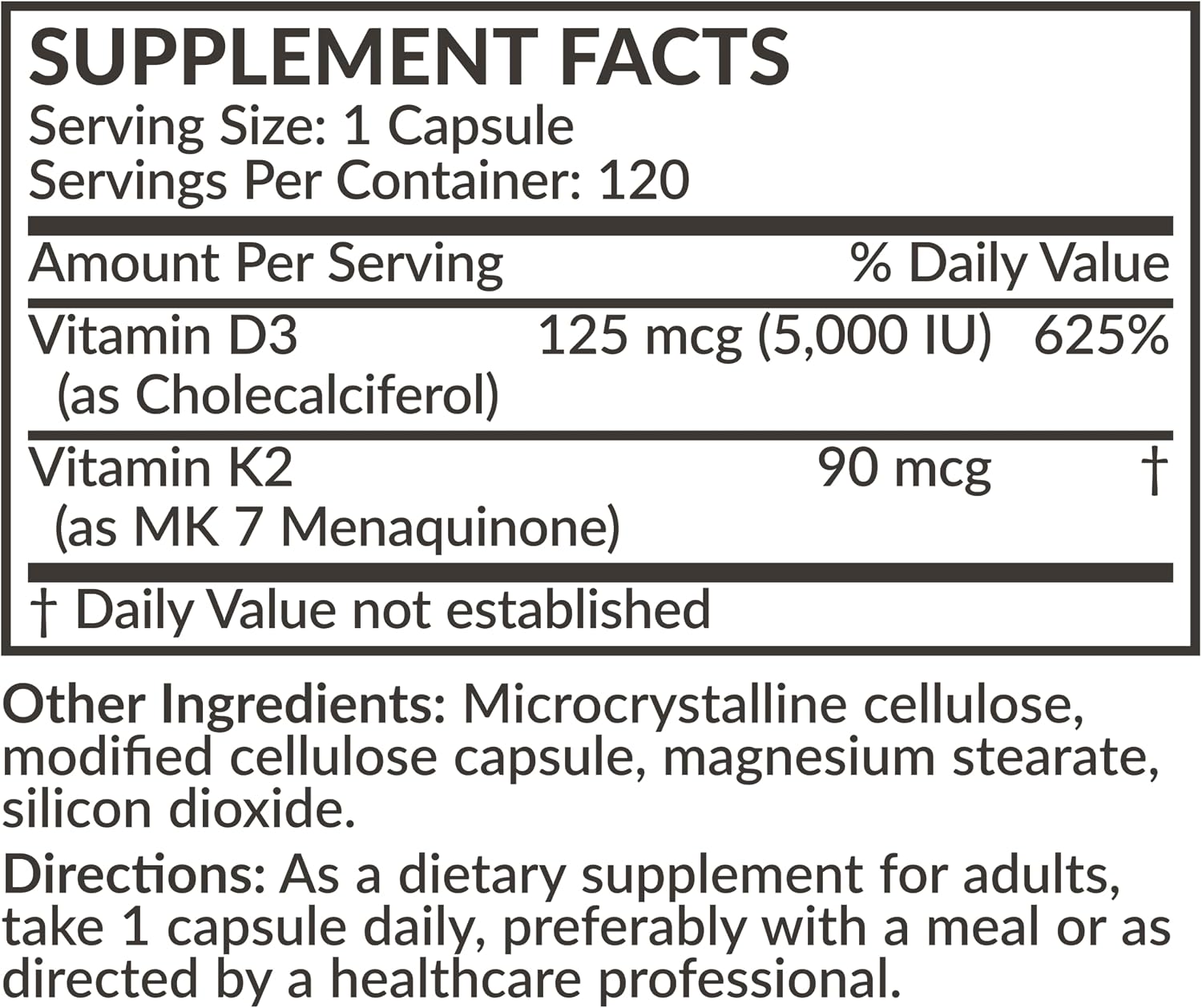 Futurebiotics Vitamin K2 (MK7) with D3 Supplement – 5000 IU D3 & 90 mcg K2 MK-7, 120 Vegetarian Capsules - görsel 8