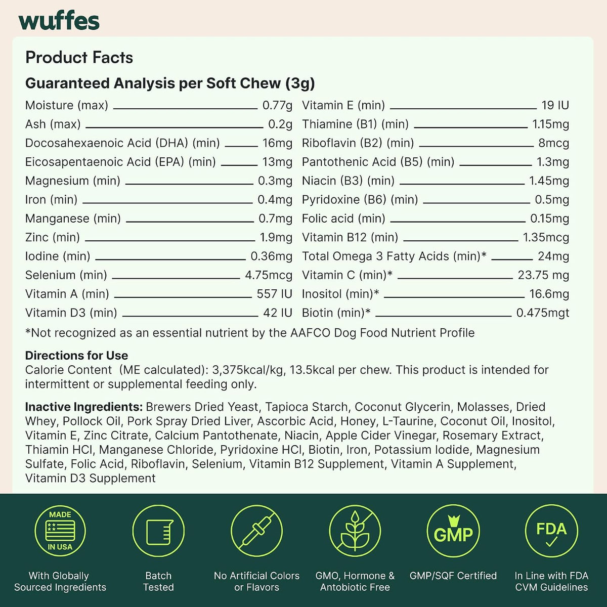 Wuffes 23-in-1 Dog Multivitamin Soft Chews - Skin and Coat, Immune + Gut Health Support with Omega-3, Iron & Zinc for Puppies & Senior Dogs, 60 Count - görsel 9